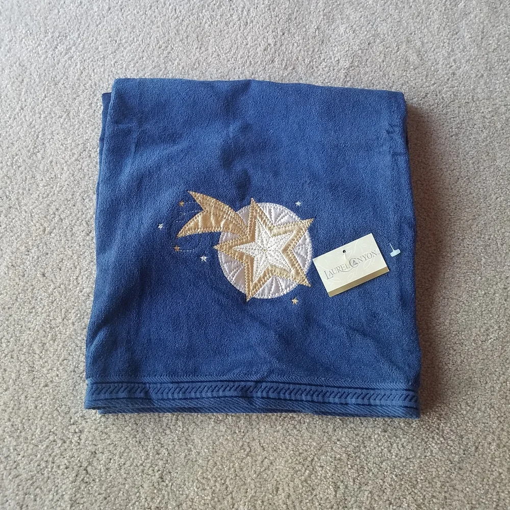 Laurel Canyon Bathworks Celestial Navy Blue Sun Moon Stars 3-pc Towel Set NWT